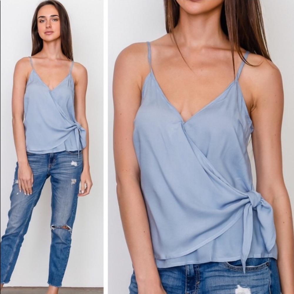 💕Dusty Blue Side Tie Tank.LARGE